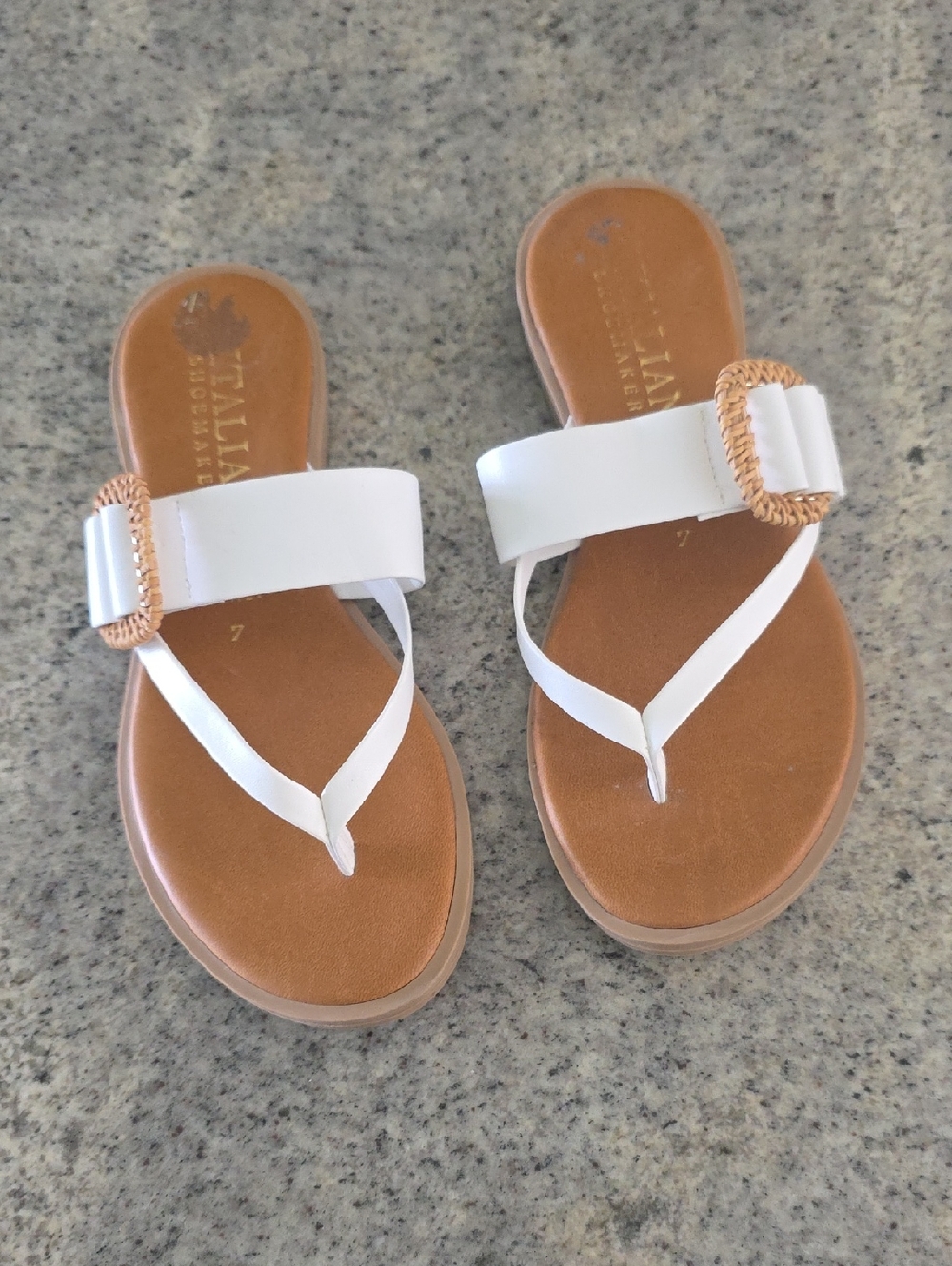 Italian Shoemaker White Leather Thong Sandals with Buckle
